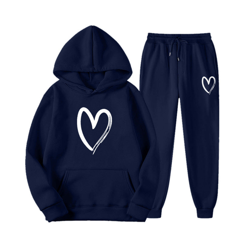 Damen Sweatsuit Kängurutasche Herzprint Eveloria
