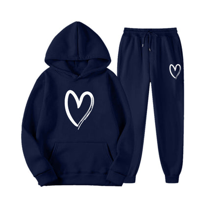 Damen Sweatsuit Kängurutasche Herzprint Eveloria