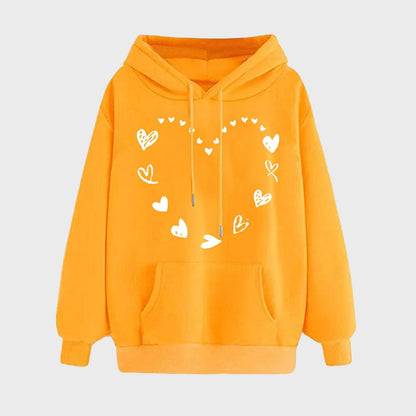 Damen Kapuzenpullover Herzmotiv Kängurutasche Bequem