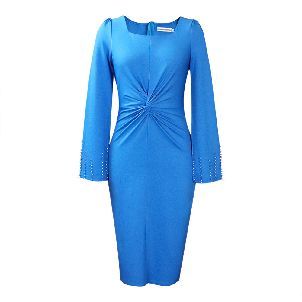 Damen Kleid Figurbetont Stylischer Bindegürtel Elegante Ärmel Eveloria