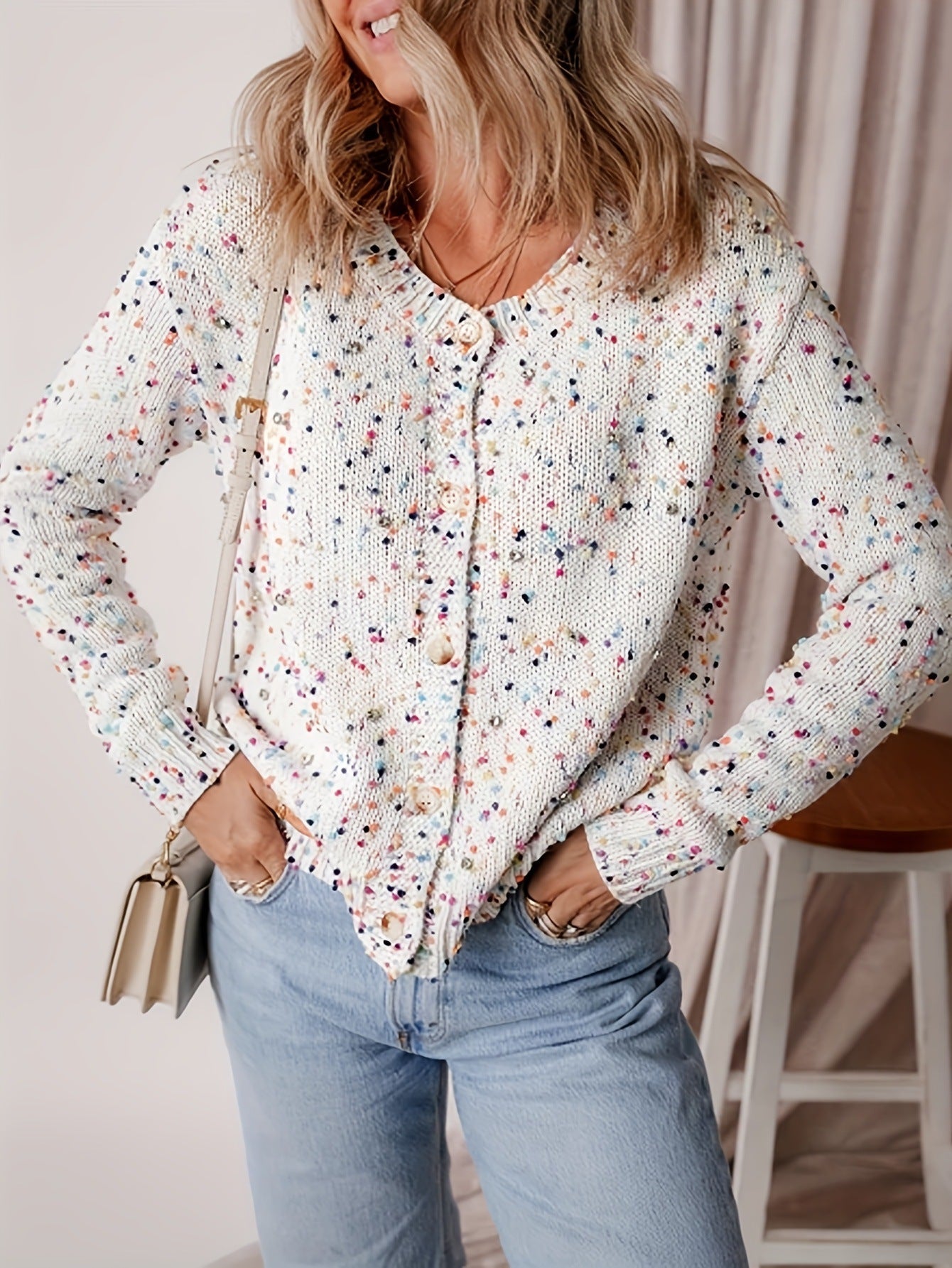 Damen Strickjacke Bunt Muster Eveloria
