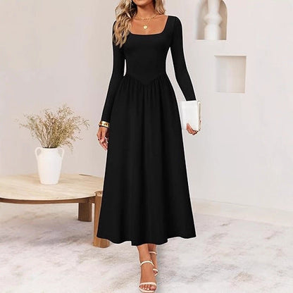 Damen Midi-Kleid mit Quadratausschnitt und langen Ärmeln Eveloria