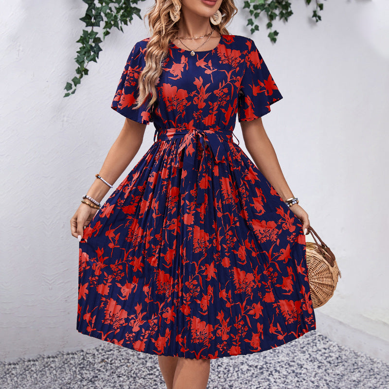 Damen Midi-Kleid Floralmuster Tailliert