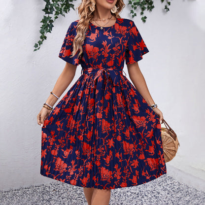 Damen Midi-Kleid Floralmuster Tailliert