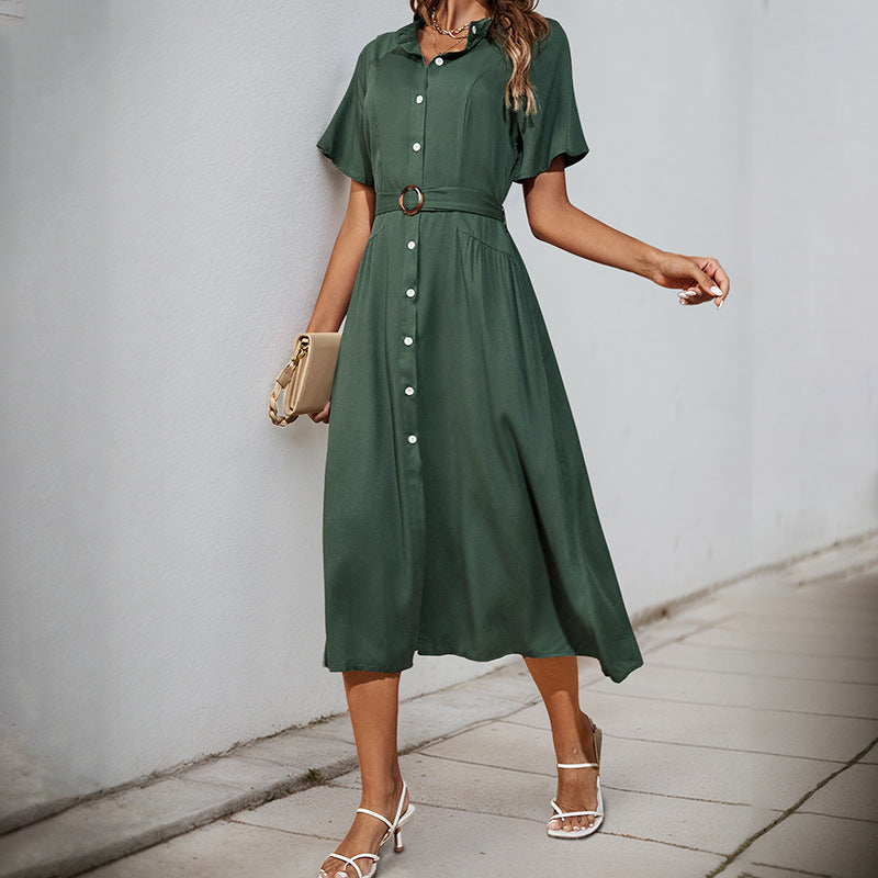 Damen Midi-Kleid Knopfleiste Seitenschlitz Eveloria
