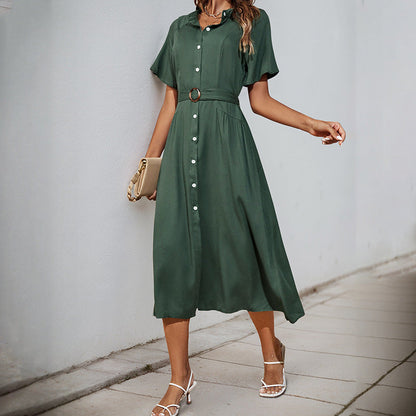 Damen Midi-Kleid Knopfleiste Seitenschlitz Eveloria