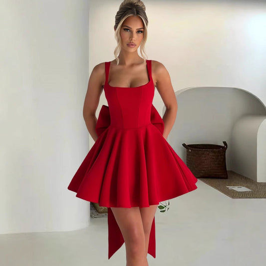 Damen Cocktailkleid Oversized Schleifen-Design Fließender Rock - Eveloria