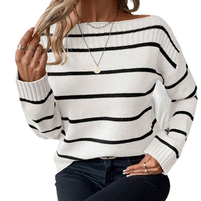 Damen Pullover Lässig Streifendesign Eveloria