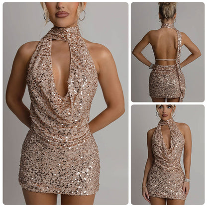 Damen Paillettenkleid Schimmerndes Halterdesign Eveloria - Eveloria