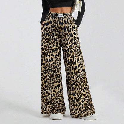 Damen Palazzo-Hose Tierprint Elastikbund Schwarz - Eveloria