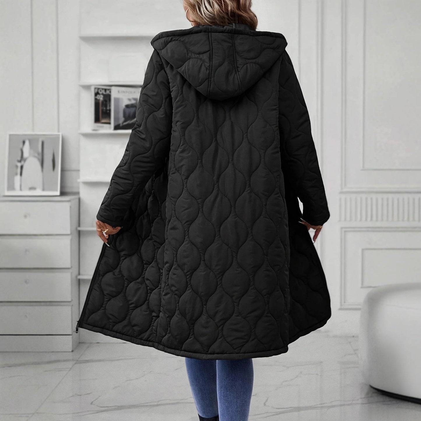 Damen Kapuzenjacke Langer Ärmel Elegante Steppung Eveloria