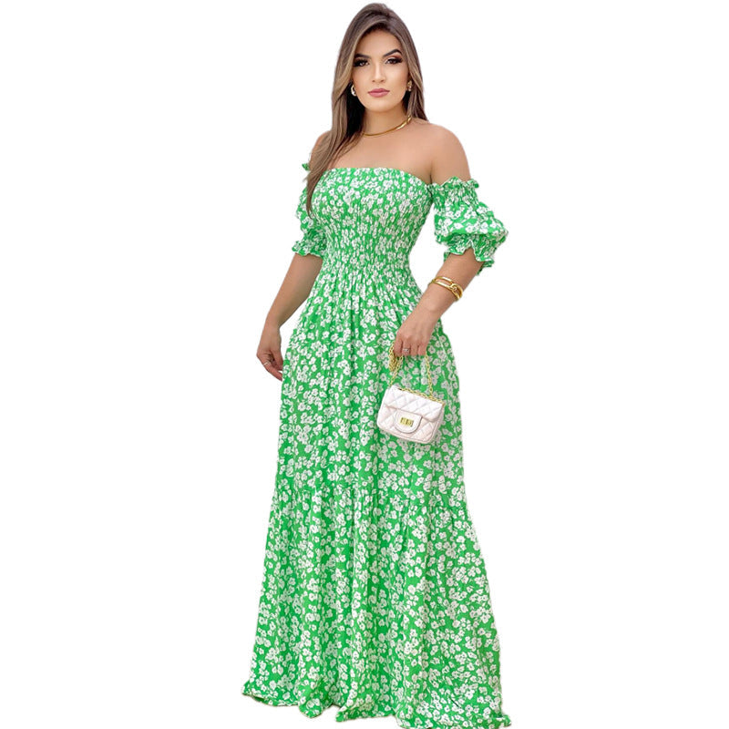 Damen Maxikleid Schulterfrei Rüschen Details Luftig Eveloria