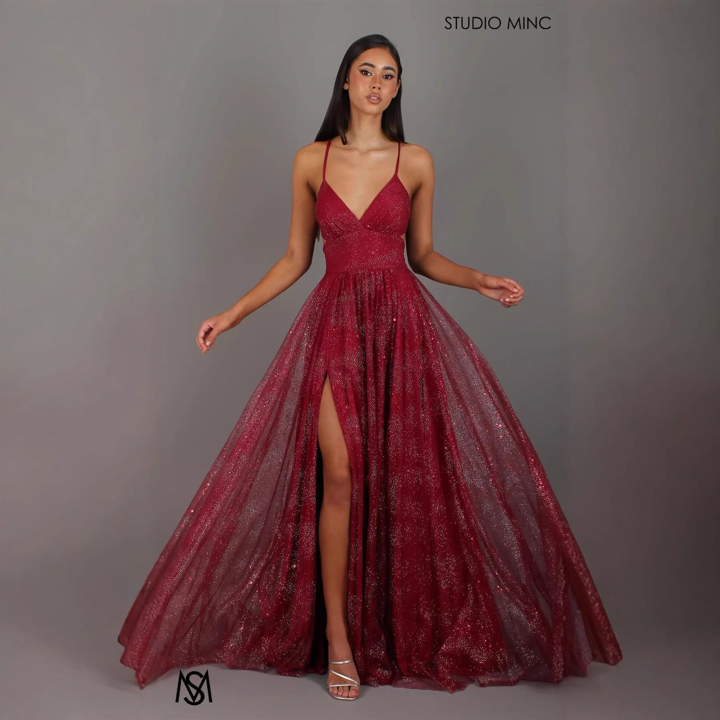 Damen Abendkleid V-Ausschnitt Tüll Elegant