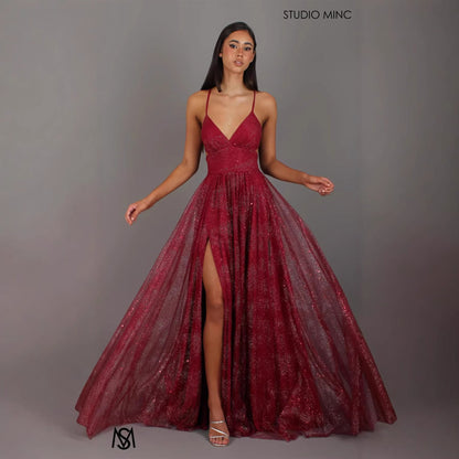 Damen Abendkleid V-Ausschnitt Tüll Elegant