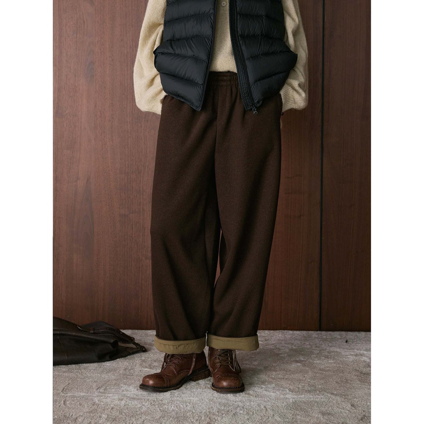 Damen Chino-Hose Hochwerder mit Lässigem Schnitt Beige