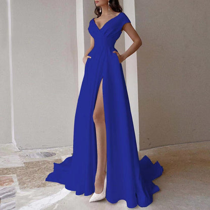 Damen Cocktailkleid V-Ausschnitt Geschwungen Saum Eveloria