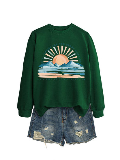 Damen Sweatshirt Lässiger Schnitt Sonnenaufgangsdesign Grau