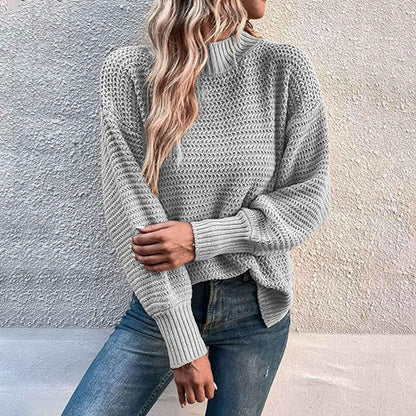 Damen Strickpullover Höher Kragen Strukturmasche Eveloria
