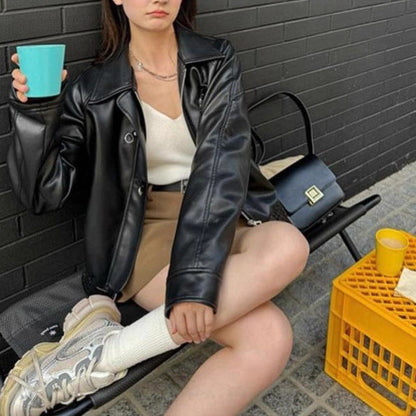 Damen Kunstlederjacke Klassisches Revers Eveloria