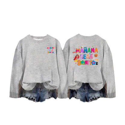 Damen Sweatshirt Verspielter Aufdruck Lässiger Schnitt Grau