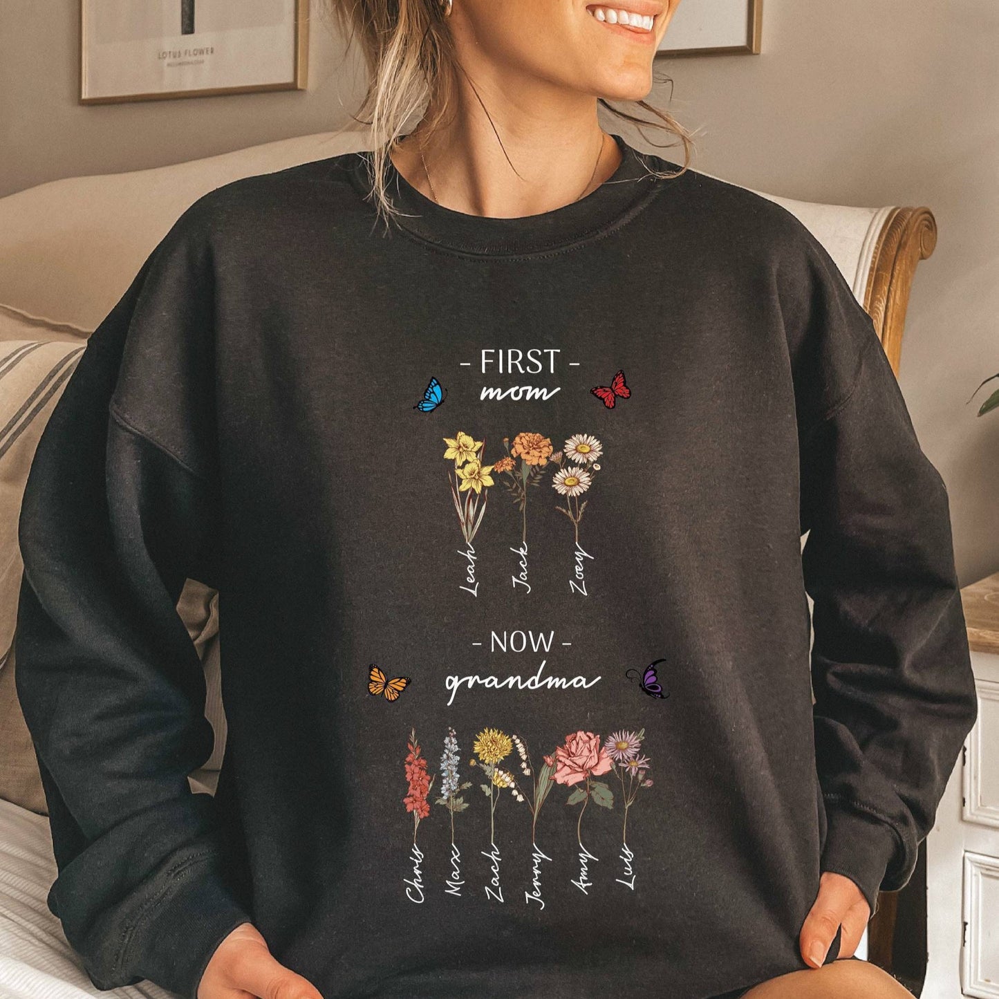 Damen Sweatshirt Floralmuster Mit Schriftzug Beige