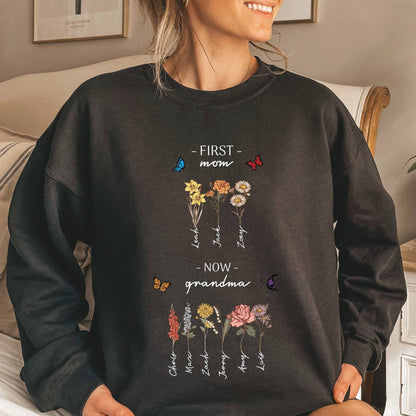 Damen Sweatshirt Floralmuster Mit Schriftzug Beige