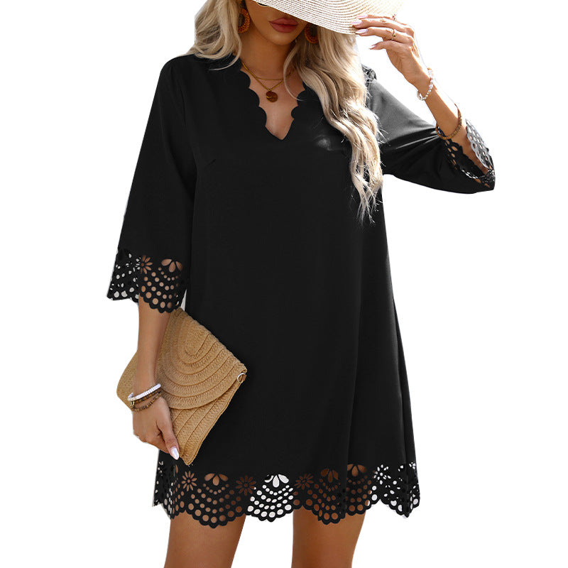 Damen Kurzkleid Spitzenakzente Eveloria
