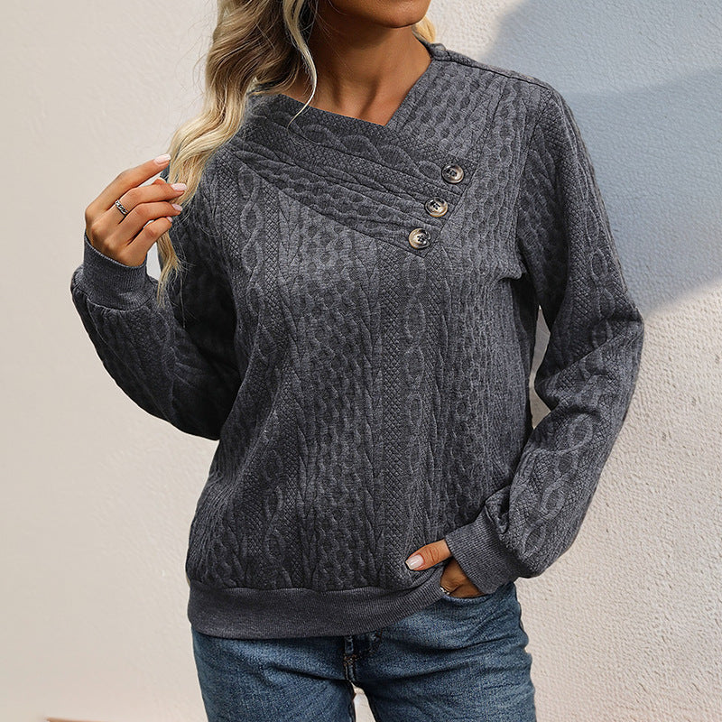 Damen Strickpullover Lässig Wellenmuster Knopfdetails Beige Eveloria - Eveloria