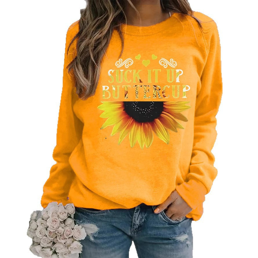 Damen Sweatshirt Sonnenblume Aufdruck Motivierender Spruch Eveloria
