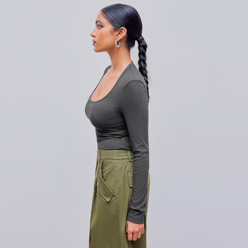 Damen Langarmshirt Rundhalsausschnitt Rippstruktur Eveloria