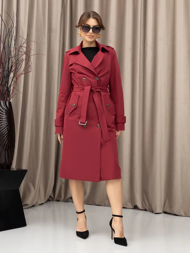 Damen Trenchcoat Doppelter Knopfleiste Taillengürtel