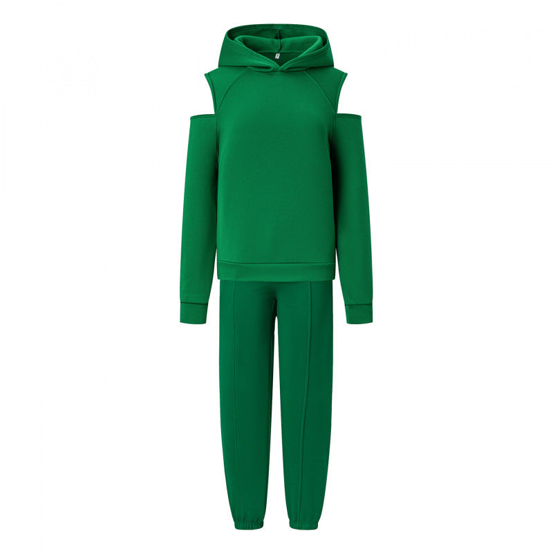 Damen Sportliches Sweatset Tiefes Raglanärmel Grau