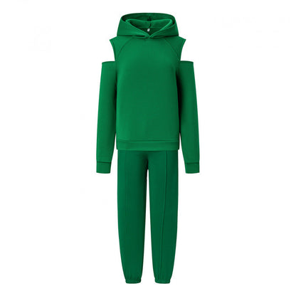 Damen Sportliches Sweatset Tiefes Raglanärmel Grau