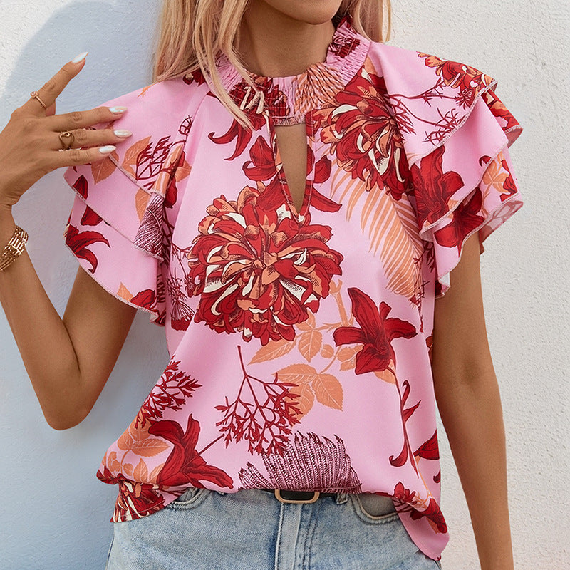 Damen Bluse mit Rüschendetails und floralem Muster