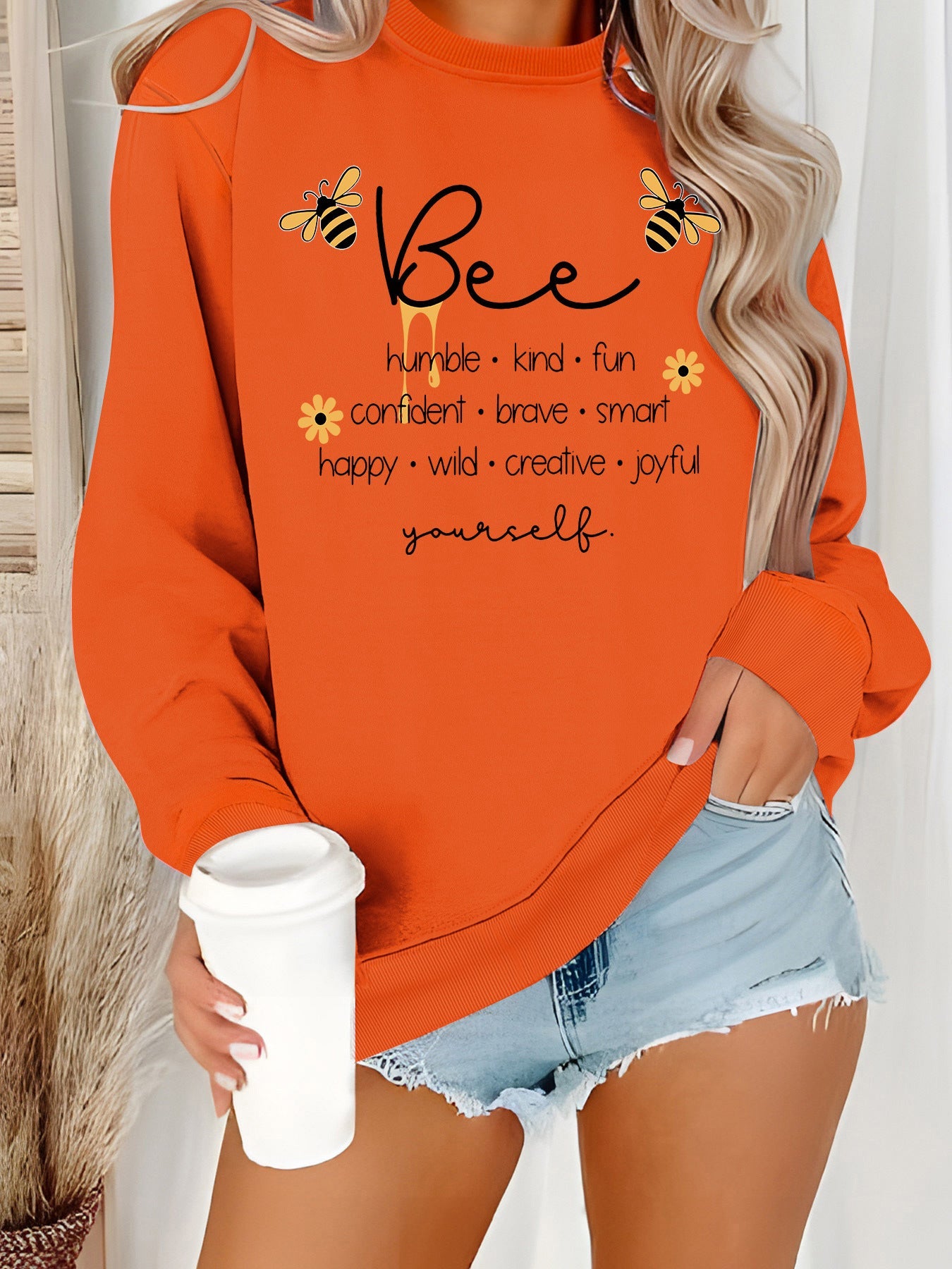 Damen Sweatshirt Bienenmotiv Positives Design Grau