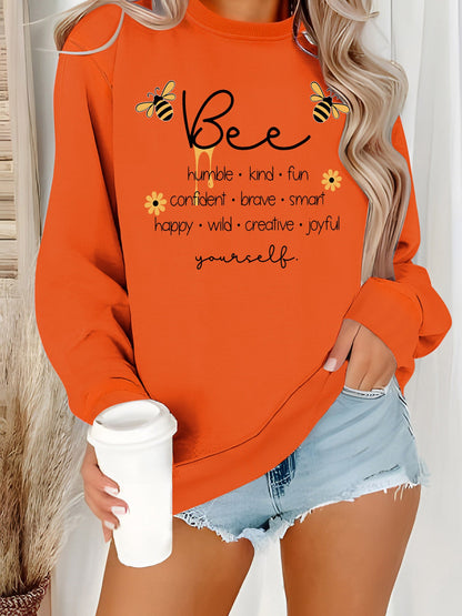 Damen Sweatshirt Bienenmotiv Positives Design Grau