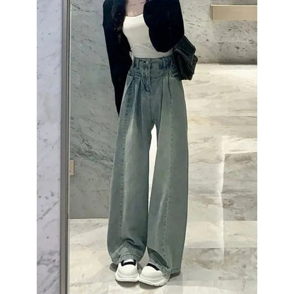 Damen High-Waist Jeans Weit Elegant Schwarz Eveloria - Eveloria