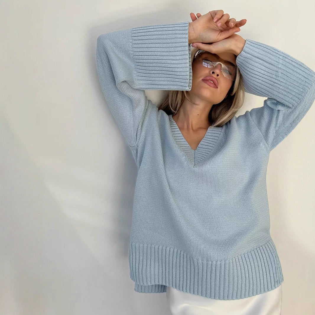 Damen Strickpullover V-Ausschnitt Lässig Eveloria - Eveloria