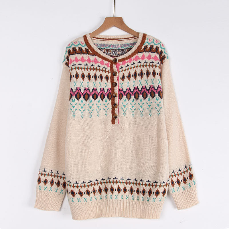 Damen Strickpullover Norwegermuster Bunt Eveloria