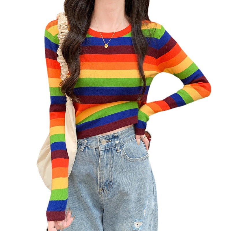 Damen Crop- Kurzärmelig Gestreift Eveloria