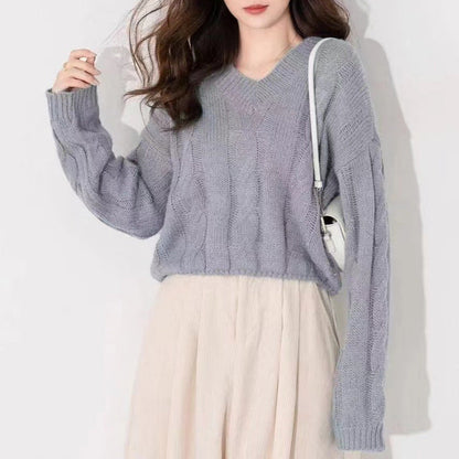 Damen Grobstrickpullover V-Ausschnitt Lässig Eveloria