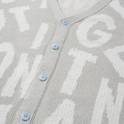 Damen Strickjacke V-Ausschnitt mit Schriftmuster Anthrazit