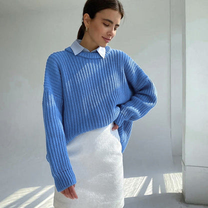 Damen Strickpullover Rundhalsausschnitt Lässiger Schnitt Grobgestrickt