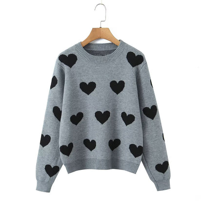 Damen Strickpullover Herz-Muster Eveloria