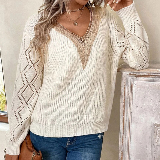 Damen Strickpullover V-Ausschnitt Eingrifftaschen Eveloria - Eveloria