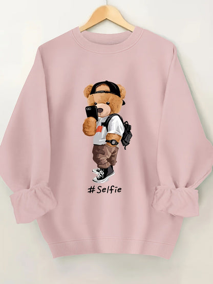 Damen Sweatshirt Bärendesign Lässig Grau Eveloria