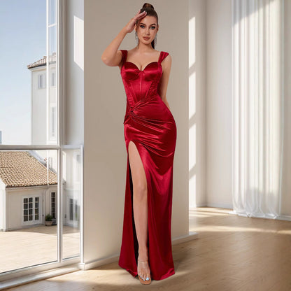 Damen Abendkleid Herzausschnitt Drapierung Eveloria