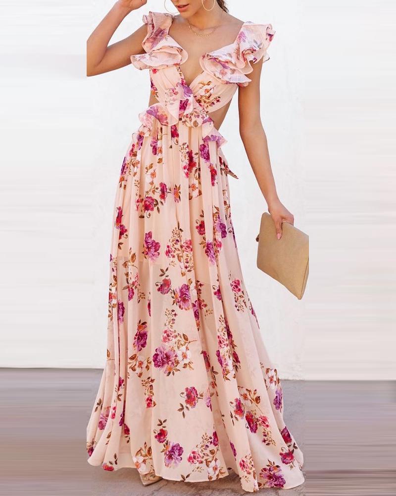 Damen Maxikleid Rüschendetails Florales Design Eveloria
