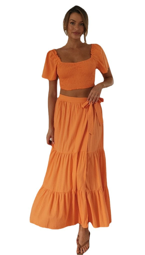 Damen Maxi-Rock und Puff-Crop- Set