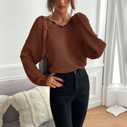 Damen Strickpullover V-Ausschnitt Locker Passform Beige